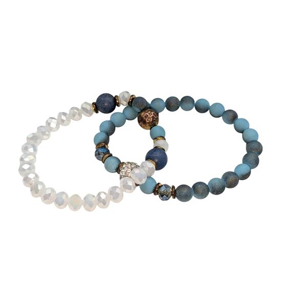 Lot of 3 Plus 2 Stone Beaded Stretch Bracelets - Picture 5 of 5